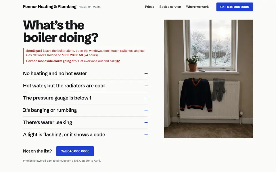 Screenshot of the redesigned Fennor Heating & Plumbing website.