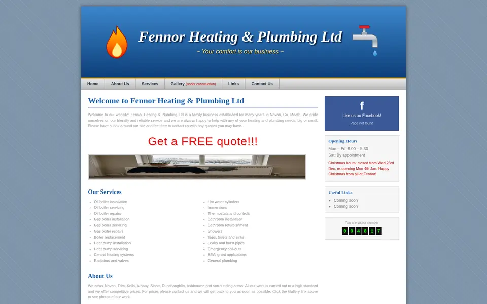 Screenshot of the old Fennor Heating & Plumbing website.