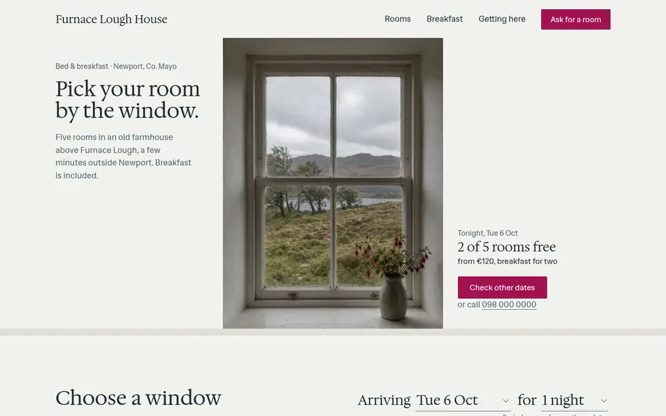 Screenshot of the redesigned Furnace Lough House website.