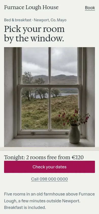 The redesigned Furnace Lough House site on a phone.
